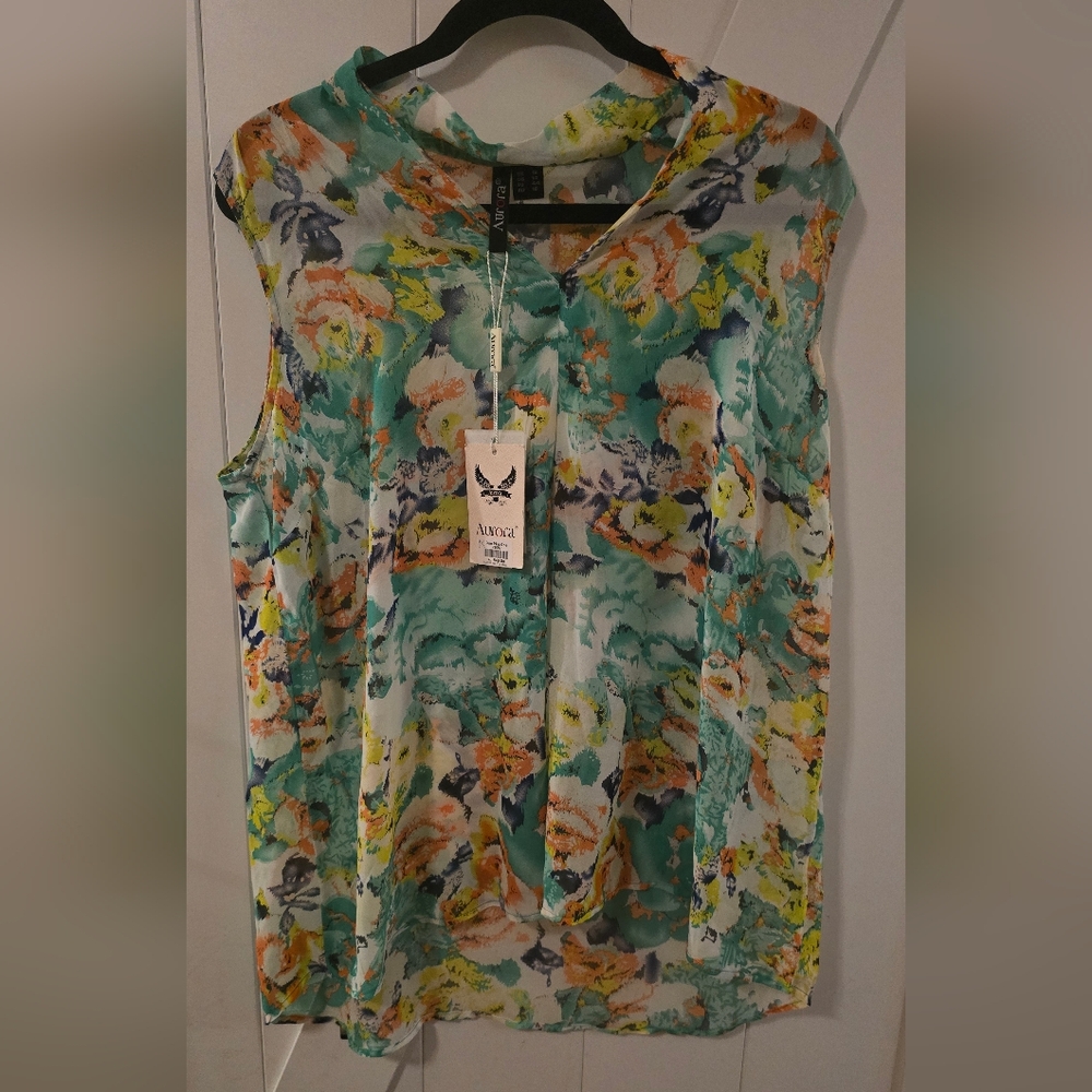 Aurora V Neck Floral Tunic Top Nwt, Large 14